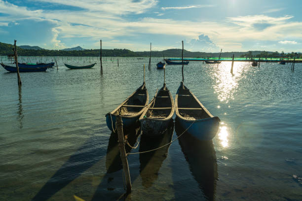 wooden fishing boats, which made a flower shape on O Loan lagoon - Phu Yen province, central Vietnam