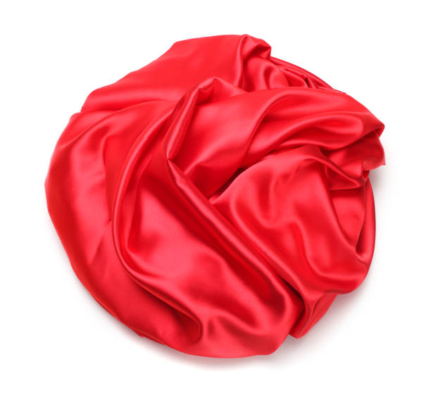 istock Red pearl circle wave silk fabric on white. Abstract texture horizontal copy space background. 2192382505