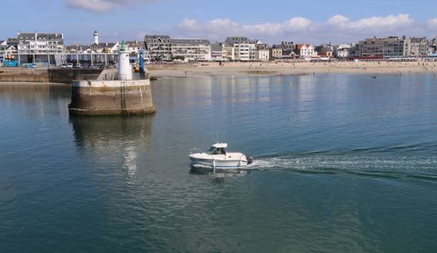 On August 24th 2024, Quiberon in France. During summer holidays in France tourists have a walk at  Port Maria