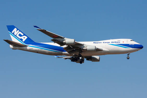 Japanese Nippon Cargo Airlines Boeing 747-400F with registration JA05KZ on final for Frankfurt Airport Frankfurt am Main, Germany - April 1, 2009: Japanese Nippon Cargo Airlines Boeing 747-400F with registration JA05KZ on final for Frankfurt Airport nippon cargo airlines photos stock pictures, royalty-free photos & images