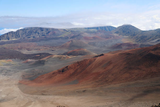 A view looking down into the crater of Haleakala volcano on Maui, Hawaii.  This otherworldly landscape is unique in the world.