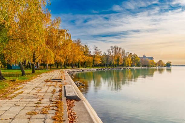 The lake Balaton at Balatonaliga with trees