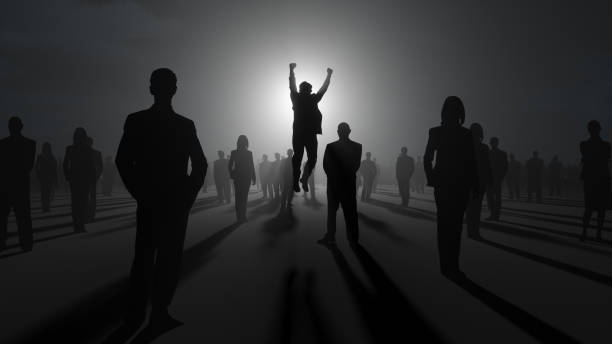 group of black silhouettes on black background, 3d illustration