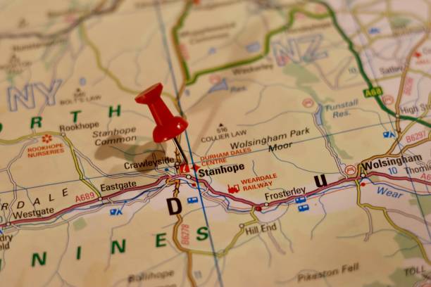 istock Stanhope, County Durham, marked by a red pin on a map 2192414036