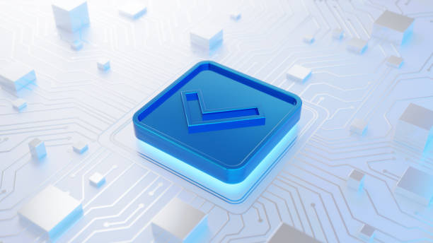 istock Blue Checkmark Icon on Abstract Futuristic Circuit Board Background 2192418900