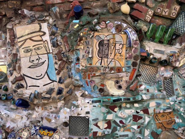Philadelphia, USA - December 30, 2024. Mosaic wall at Philadephia's Magic Garden on South Street, Pennsylvania, USA