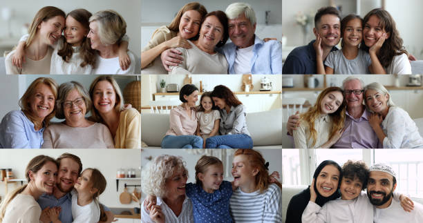 istock Collage of happy multi-generational families smiling looking at camera 2192428240