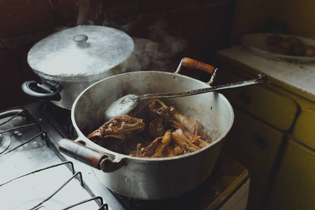 Free-range chicken cooking in the pan