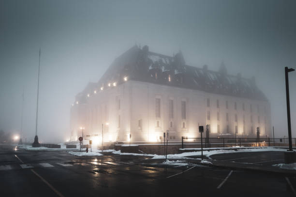 The Supreme Court of Canada on a foggy morning in Ottawa, Ontario.