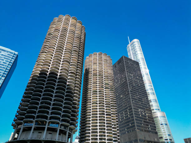 istock Chicago city cityscape. Cityscape with skyscraper building. Downtown architecture and river. Chicago River in City. Chicago city downtown. Skyscraper architecture. Chicago architectural attractions 2192443952