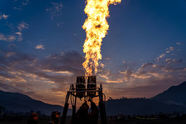 Gas burner and a jet of burning gas in a balloon. High quality photo