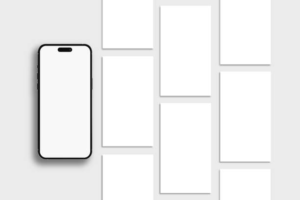 Smartphone mockup with social media stories interface mockup. Social media mobile app page template design for user carousel stories feed. App interface frame template presentation on social network