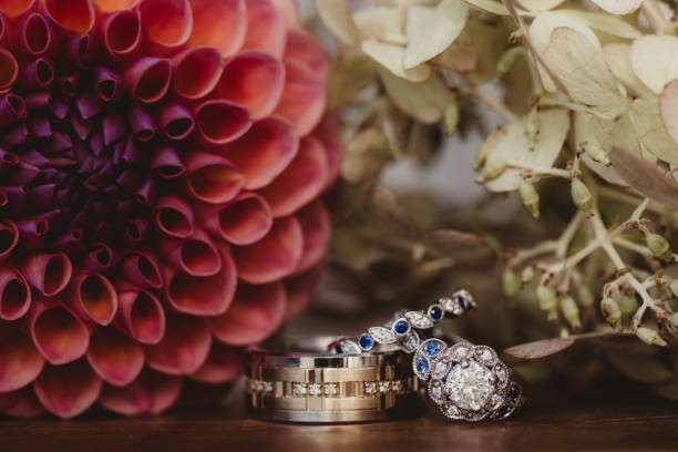 istock Close up of diamond wedding ring and engagement ring 2192458229