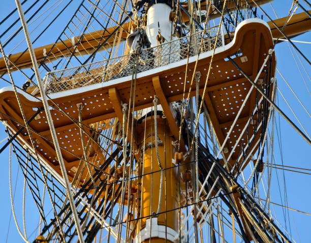 istock Ropes stretched across the masts of an old ship 2192464190
