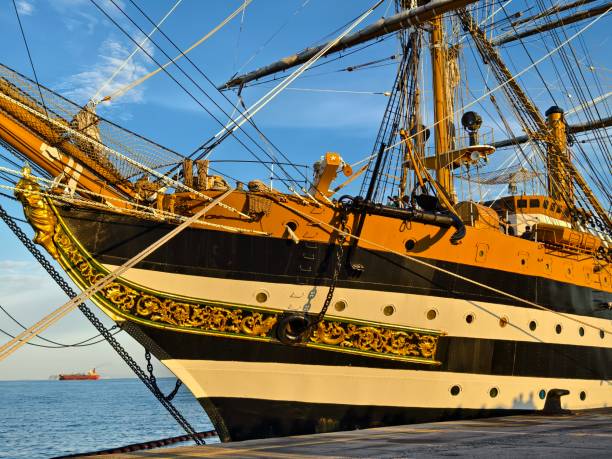 istock A large old ship at pier under a beautiful blue sky 2192464209