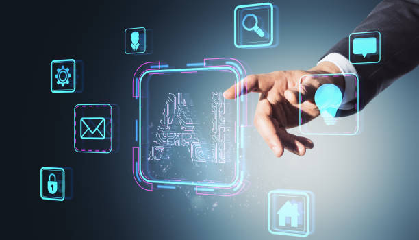 istock Businessman's hand interacting with futuristic AI interface for digital solutions. 2192466430