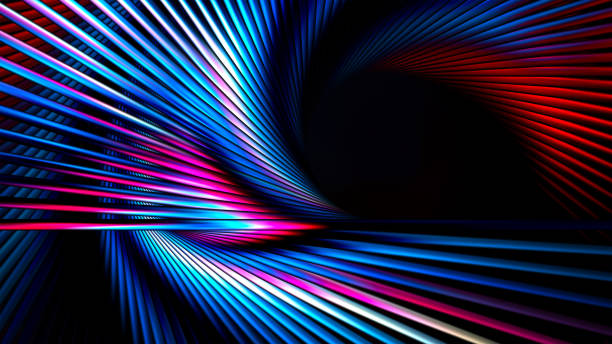 istock Abstract geometric neon lines background. Fractal render. Colorful glowing cylinders with copy space. 2192470288