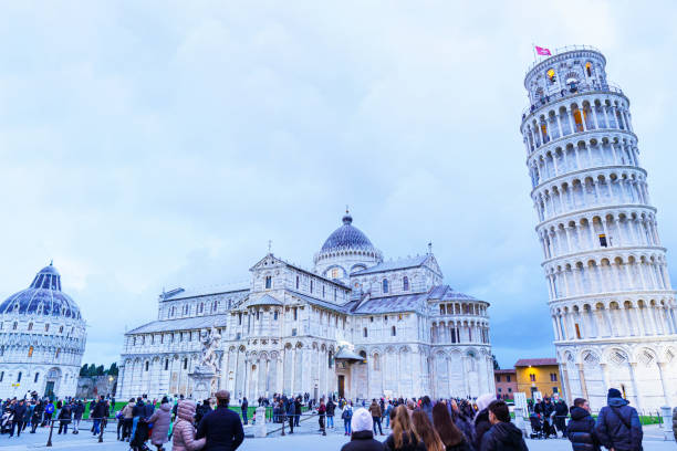 Pisa's Square of Miracles in winter. Baptistery, cathedral and tower