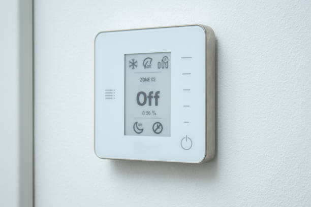 istock A modern electric thermostat control system on white wall . Air conditioning at home concept 2192476572