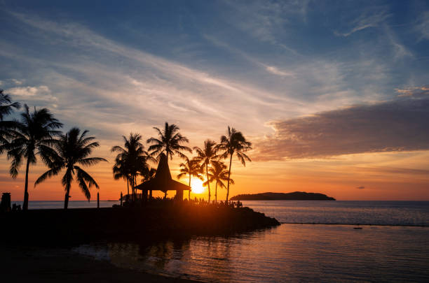Sunset background on the beach in Sabah Malaysia stock photo