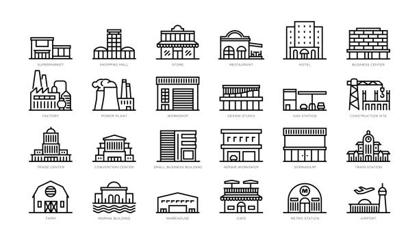 ilustrații de stoc cu icoane pentru clădiri comerciale și industriale - centru comercial