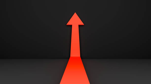 istock Spot red ascending arrow going up a black wall. 2192480819