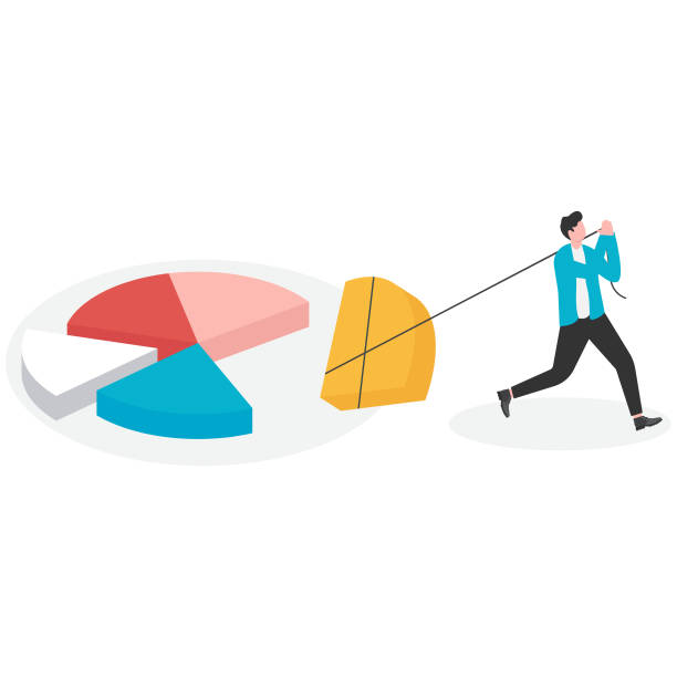 istock businessman drag a piece of pie chart. Market sharing concept. 2192487644