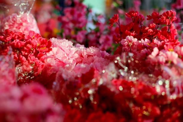Retail display on decorative flowers for Chinese New Year celebration