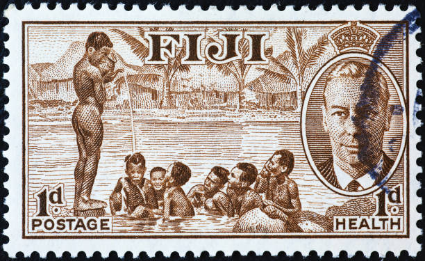 istock Children playing on vintage figian postage stamp 2192494392