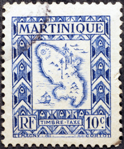 Ancient map of Martinique on postage stamp