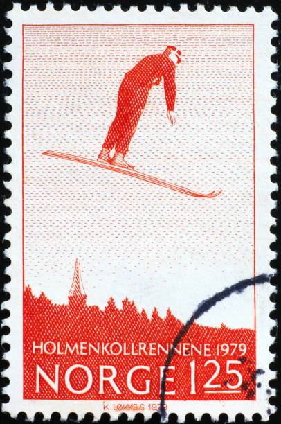 istock Ski jumper on vintage norwegian postage stamp 2192494487