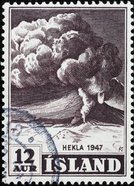 istock Volcano Hekla erupting on vintage icelandic stamp 2192494490