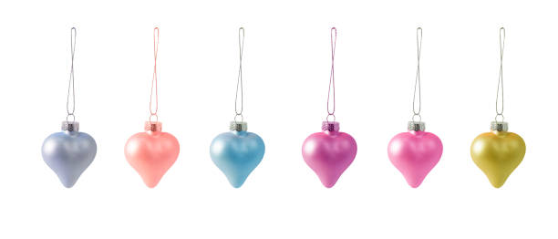 istock Set of colorful heart-shaped Christmas tree decorations with a string for hanging.  Isolated on white background. 2192497510