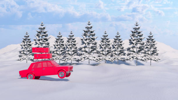 Classic vintage car covered with snow. To avoid adversity and danger the driver has the responsibility to remove the snow before take-off.