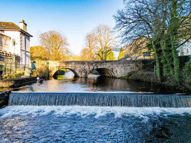 River Tavy bridge and weir in Tavistock