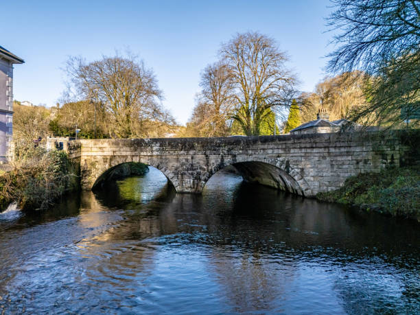 River Tavy bridge and weir in Tavistock