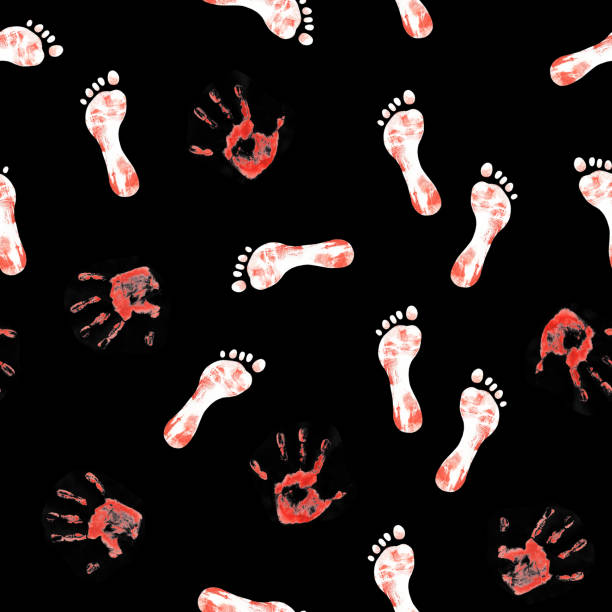 Color:red Footprint 90+ Footprint On A Black Background Stock Illustrations, Royalty-Free ...