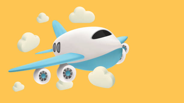 istock Airplane flying in clouds for travel. background for summer travel advertising design . Realistic 3d design of Travel concept in cartoon minimal style 2192505941