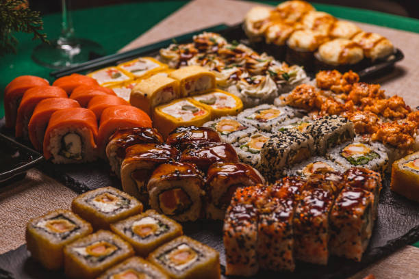istock A set of sushi and rolls on the festive table 2192506350