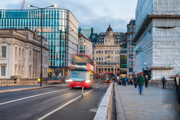 istock Double decker bus in London street 2192507995