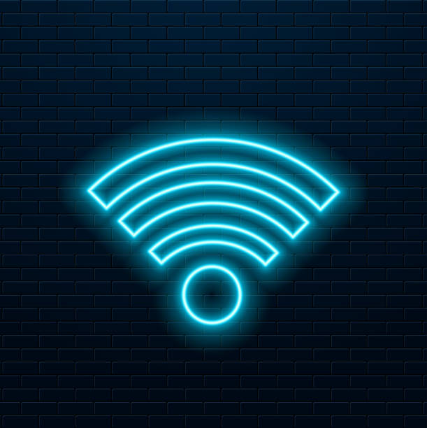 istock Neon wifi icon, logo. Vector glowing wlan access, wireless wifi hotspot signal sign, icon, symbol. 2192508346