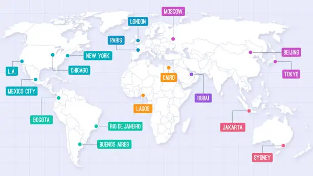 World Map Major Cities with Country Outlines and Location Labels World Map Major Cities with Country Outlines and Location Labels