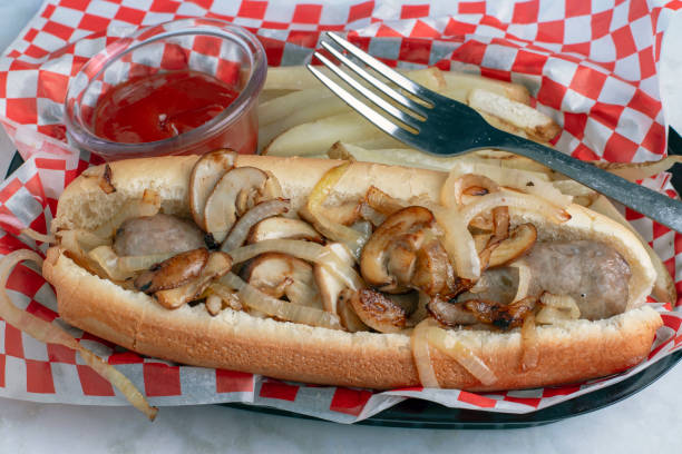 istock sausage sub  with onions and mush rooms 2192512282
