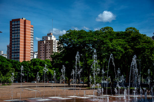 View of water fountain in Civica Square in Goiania, Brazil