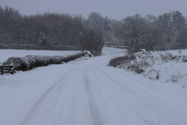 istock Snow covered countryside road in winter 2192519289