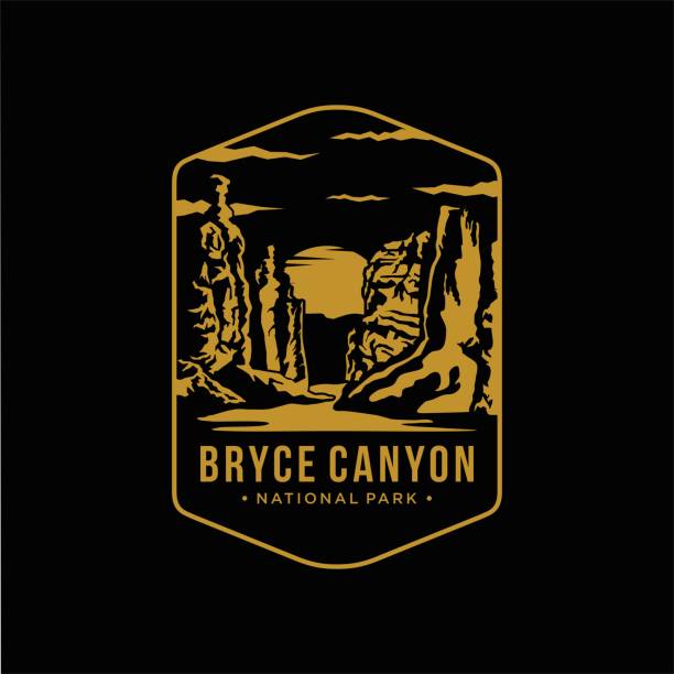 Line art Bryce Canyon National Park patch icon illustration