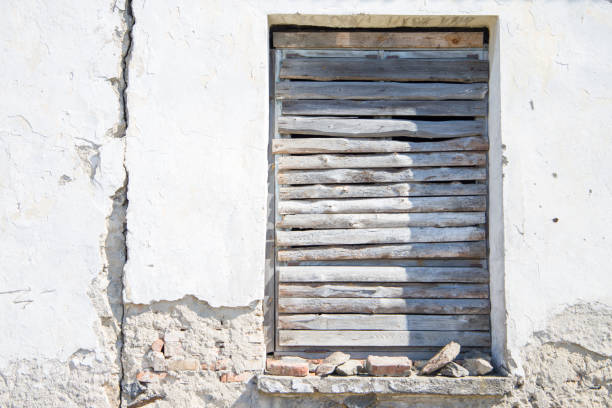 Broken down old wooden wall of school building in Montana ranch country
