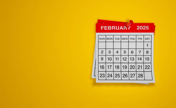 February 2025 calendar on yellow background