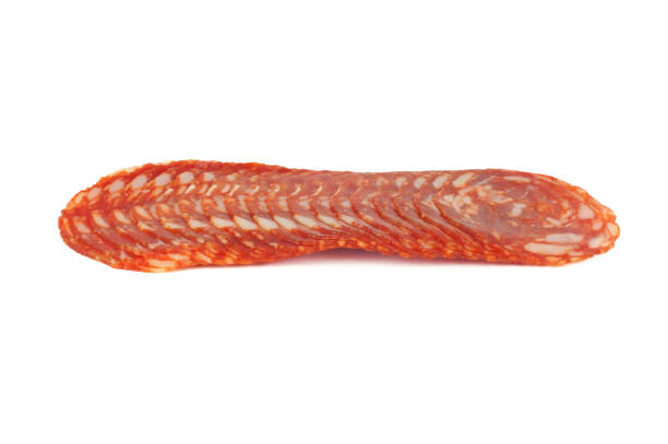 istock Salami smoked sausage, isolated on white background. 2192535067