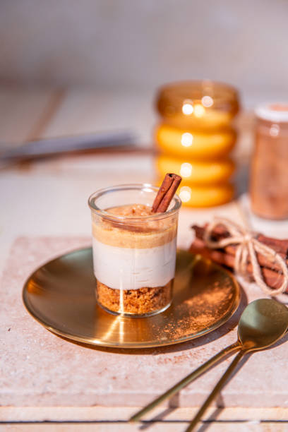 istock Layered apple pie cake dessert cream with cinnamon and cookie crumble 2192535685